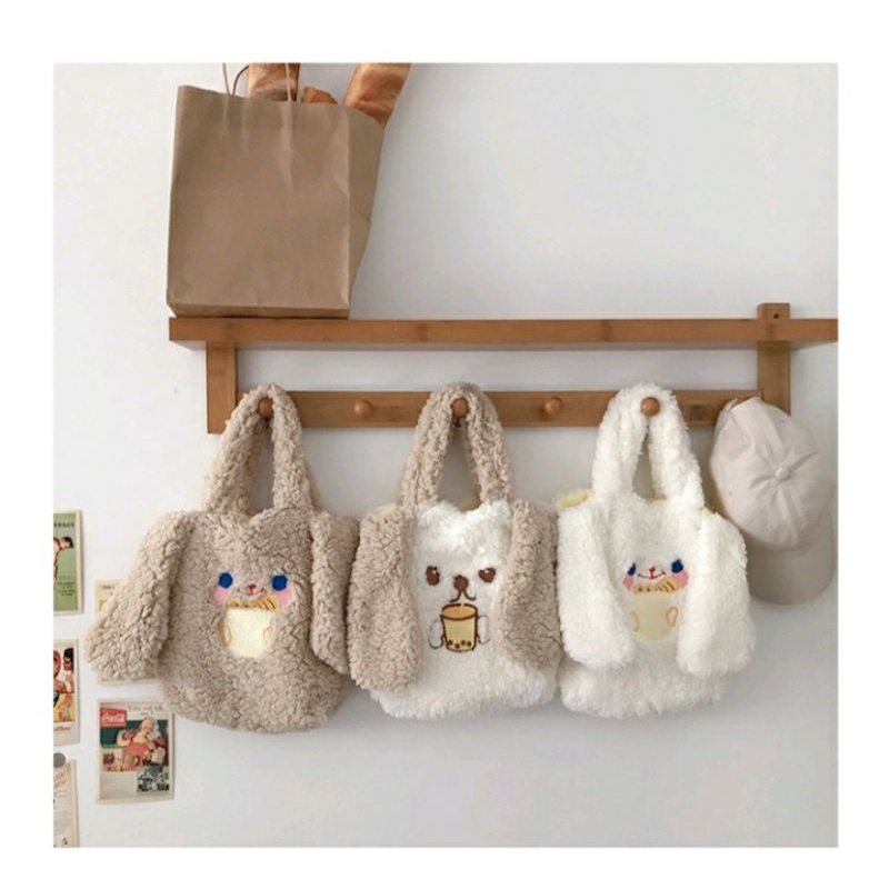 MS Totebag bulu Tas kuping kelinci imut lucu termurah