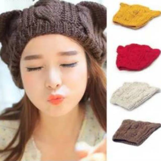 Topi Kupluk Beanie Kuping Kucing Crochet