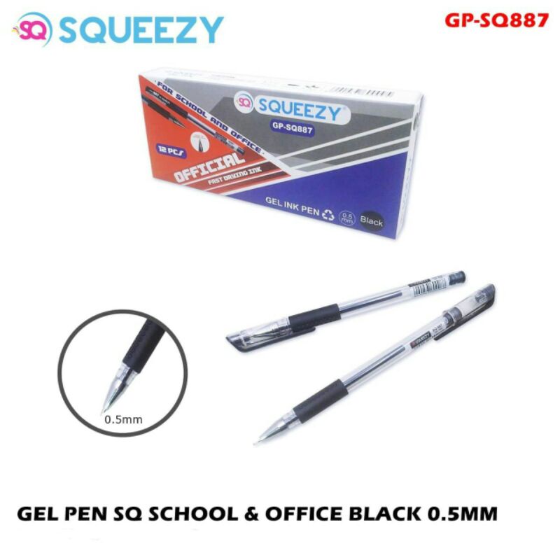 

Pena | Pulpen | Gel Pen Squeezy SQ-887 OFFICIAL 0.5mm Hitam