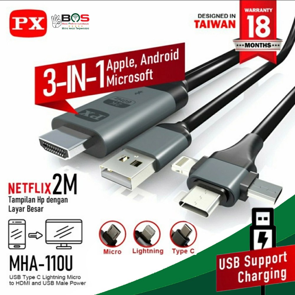 Kabel MHL Converter HDMI To Type C Micro USB Lightning TV PX MHA-110U