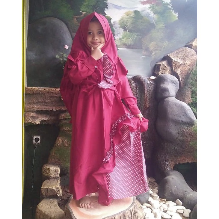 PP Set Gamis couple ibu Anak mosscreep polos polkadot monalisa 456789101112131415