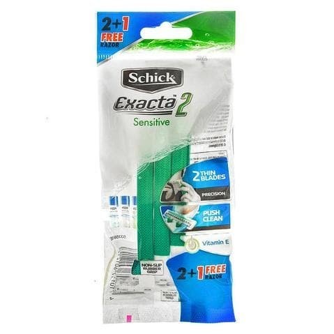 SCHICK EXACTA 2 SENSITIVE 2+1 HIJAU PISAU CUKUR PRIA ( TOTAL ISI 3 )