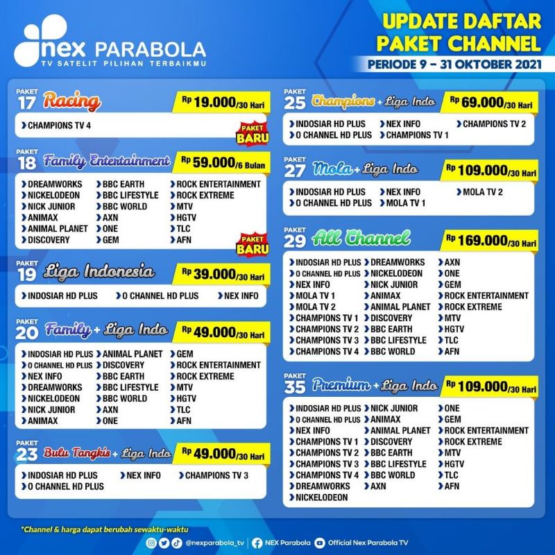 Paket Nex Parabola dan Matrix TV Basic 30 hari/ 180 hari