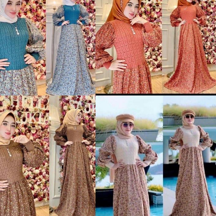 RESTOCK DRESS MAXI / GAMIS RAJUT KOMBINASI KODORAI IMPORT