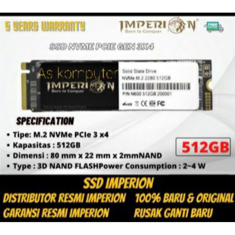 SSD NVME M.2 512GB IMPERION 2280 SSD NVMe M.2 PCIe Gen3 GARANSI Resmi