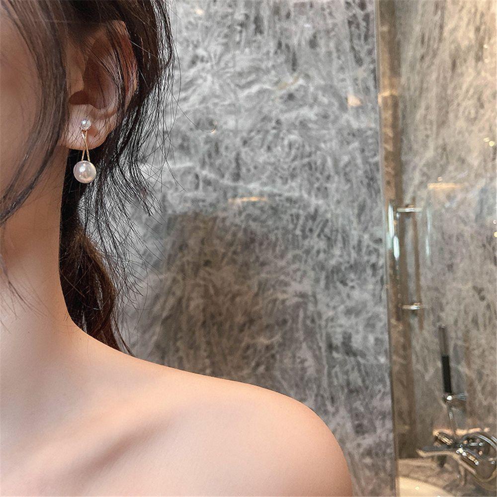 Anting LILY Garis Salib Pribadi Elegan Mutiara Imitasi Geometris