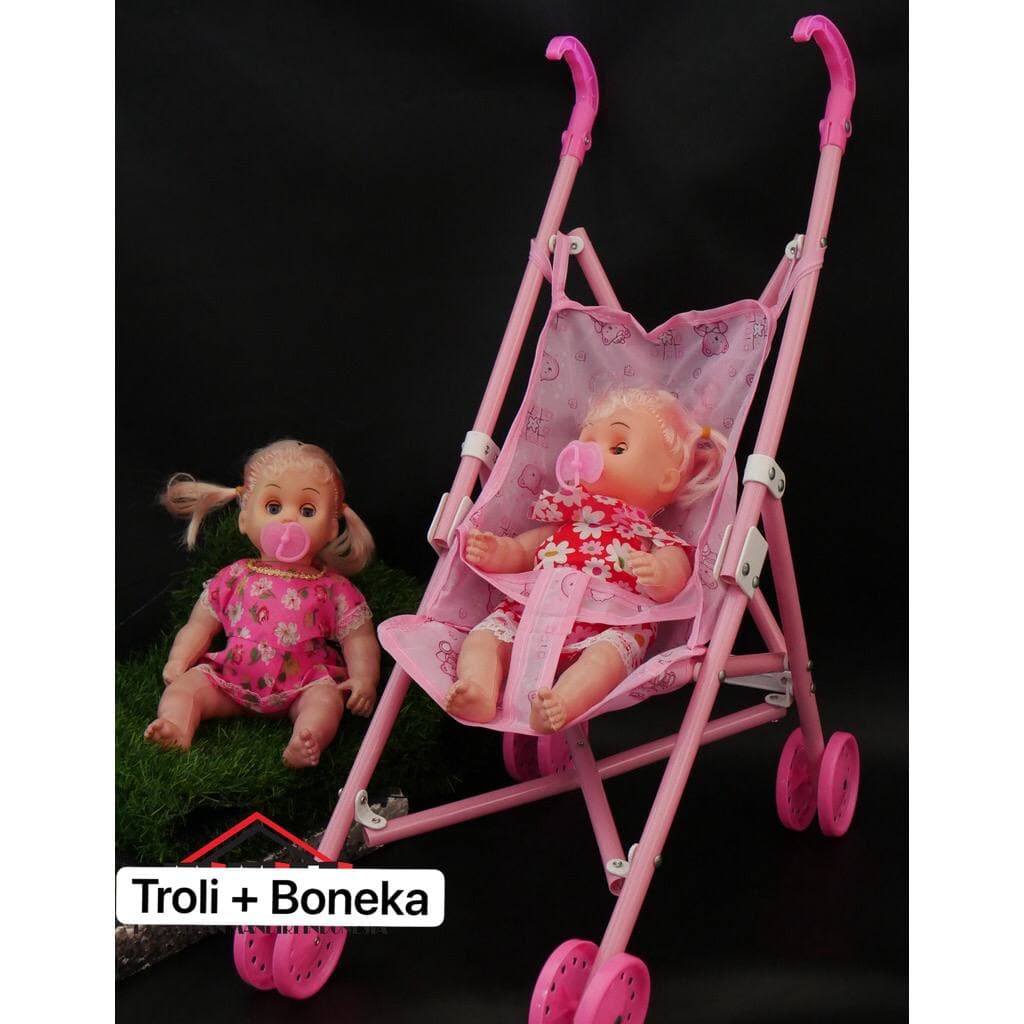 MAINAN STROLLER TROLLY + BONEKA BAYI / STROLLER BAYI DAN BONEKA ANAK BISA MENANGIS