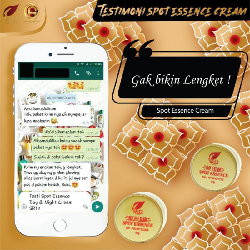 PENGHILANG FLEK HITAM &amp; BEKAS JERAWAT / KRIM SIANG MALAM / SPOT ESSENCE CREAM SR12 / MENCERAHKAN WAJAH / saudagarsr12