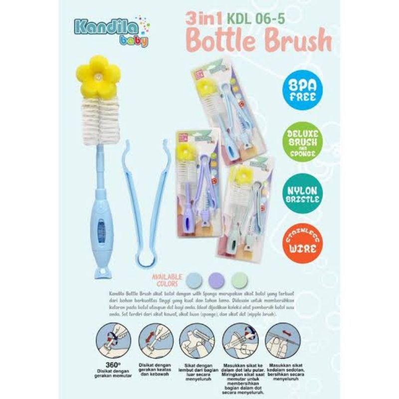 Kandila Baby Bottle &amp; Nipple Brush Clamp Silicone  - Kandila Sikat Botol &amp; Dot Bayi + Penjepit - Sikat Botol Bayi 3in1 Silikon KDL06-1 KDL06-2 Kdl06-4 KDL06-5 Kdl06-7 KDL06-9 KDL06-10