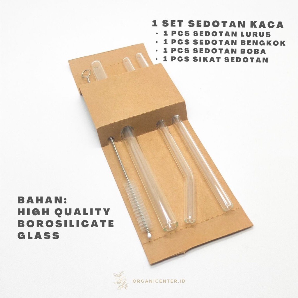 Set 4 Pcs Sedotan Kaca Bening Reuseable Glass Straw Clear Estetik Eco Friendly Transparan Zero Waste Sedotan Boba Lurus Bengkok Sikat Sedotan