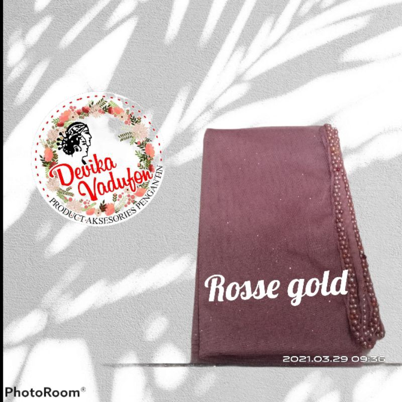 SLAYER veil HIJAB PENGANTIN  kerudung /selayer  tuile gliter mutiara, wisuda, ondangan, pesta-Rosse gold