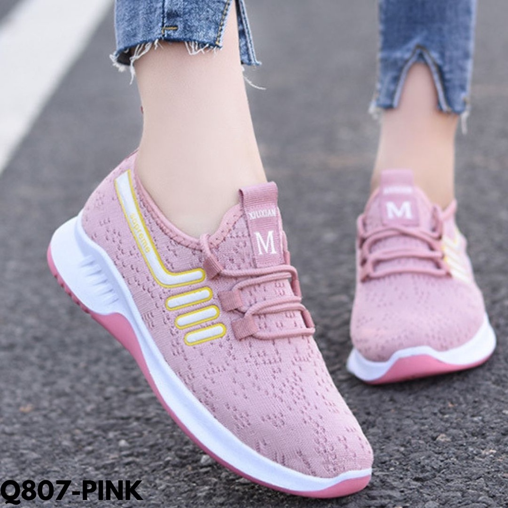 SEPATU SNEAKERS WANITA MOTIF BERTALI ALA SPORTY GIRL BAHAN KANVAS MESH ANTI SLIP IMPORT Q807