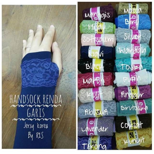 Handshock jempol renda garis / manset tangan renda