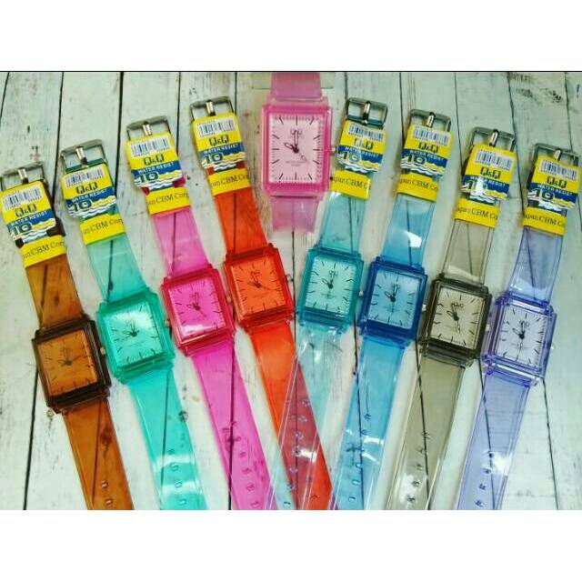 MURAHHHH JAM TANGAN Q&Q JELLY TRANSPARAN KOTAK READY 9 WARNA