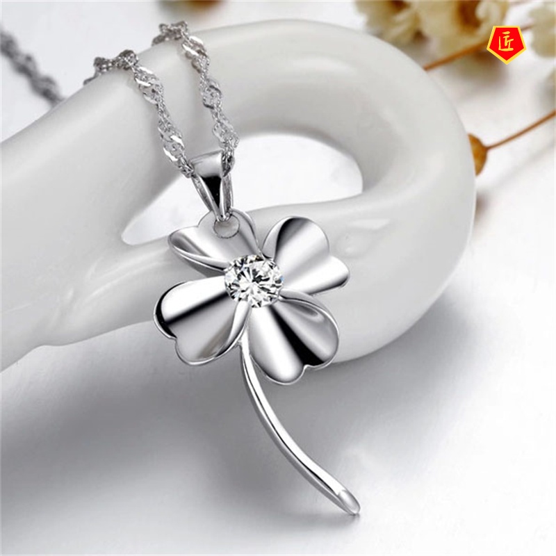 [Ready Stock]Clover Item Silver Necklace Korean Style Fashion Simple