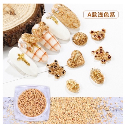 nail cork powder set serpihan kayu hiasan nailart wooden decorative wood flakes wood flake nail