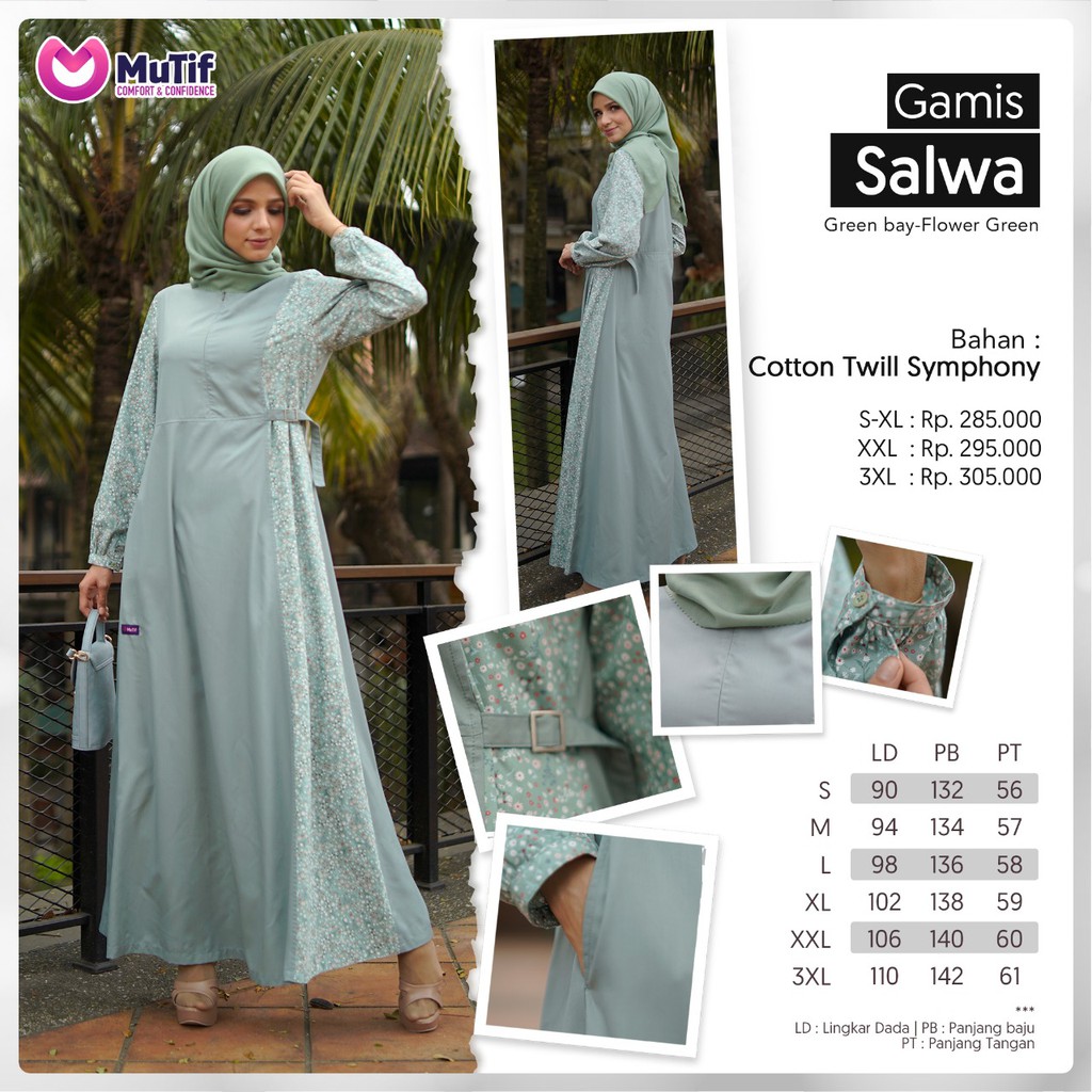 NEW Gamis Katun Original MUTIF SALWA Green Bay