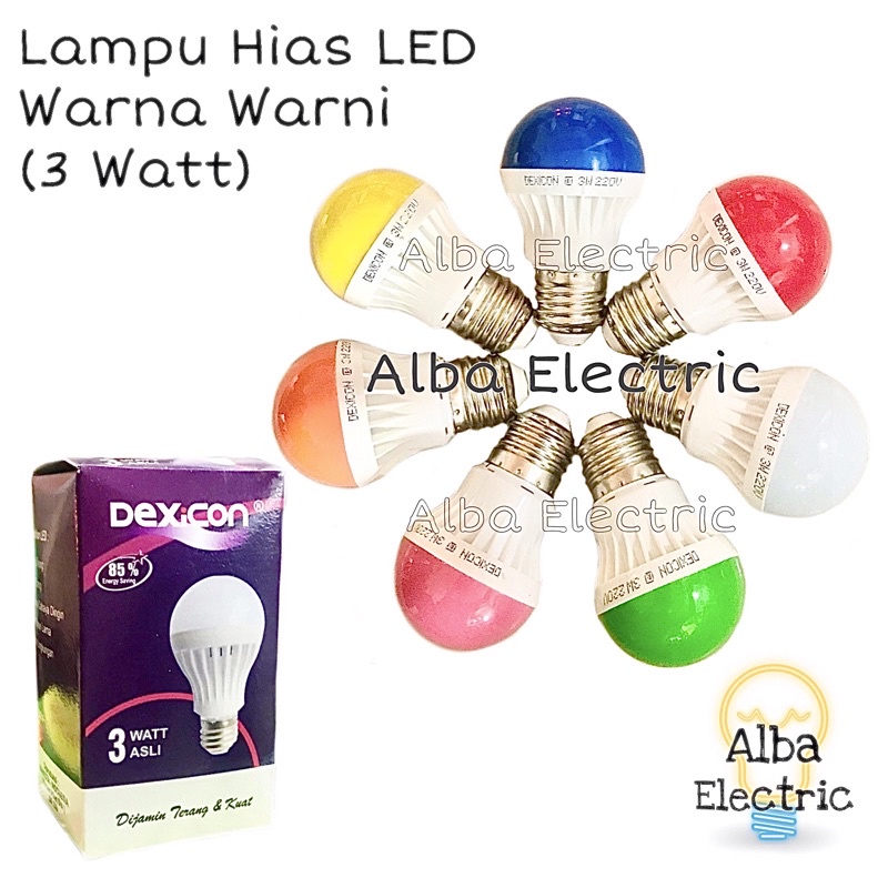 Lampu LED 3 watt Warna Warni Dexicon  bohlam Pingpong E27 Lampu Tidur LED Warna Warni 3watt