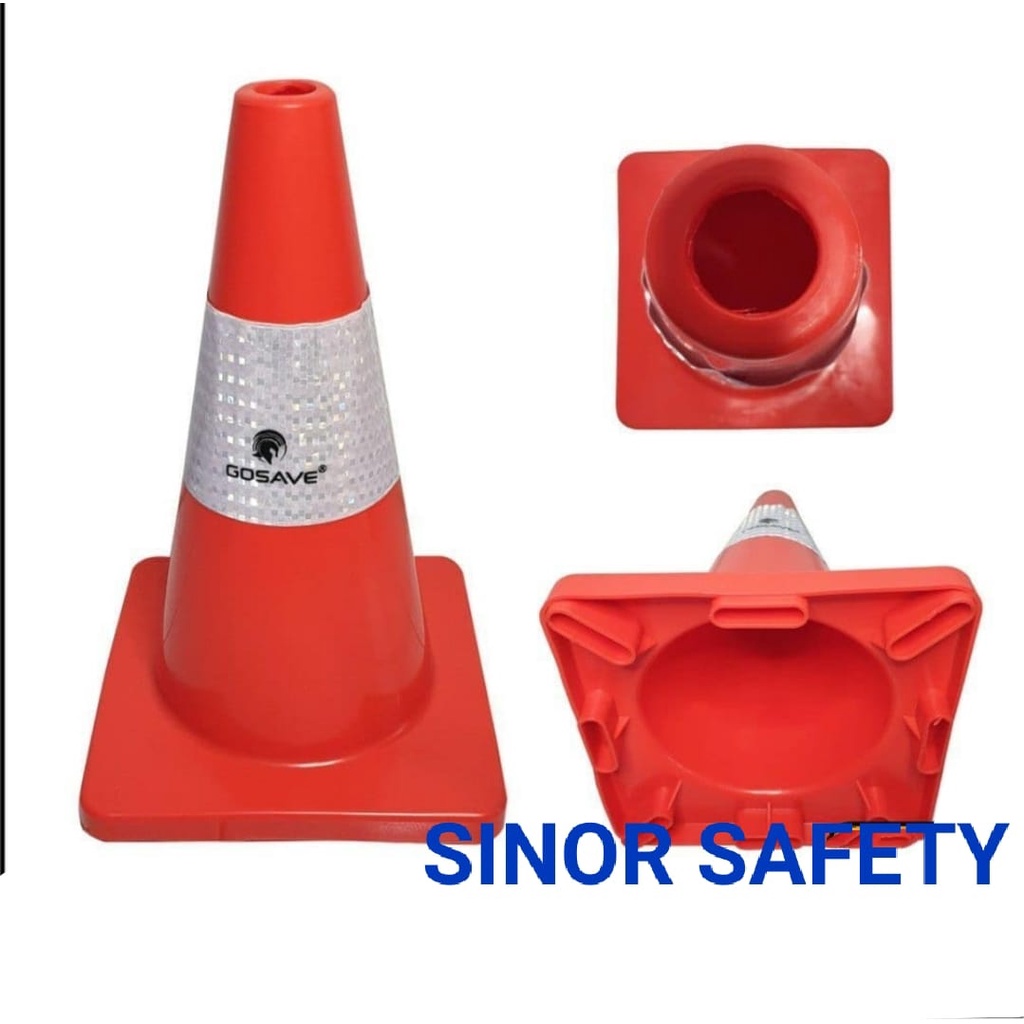 GOSAVE Traffic Cone 45cm Base Hitam PVC Kerucut Jalan 45 cm Orange Rub