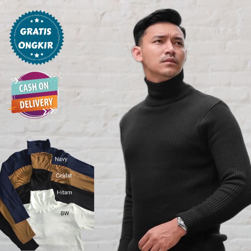 switer turtlenac cowok |kaos leher panjang