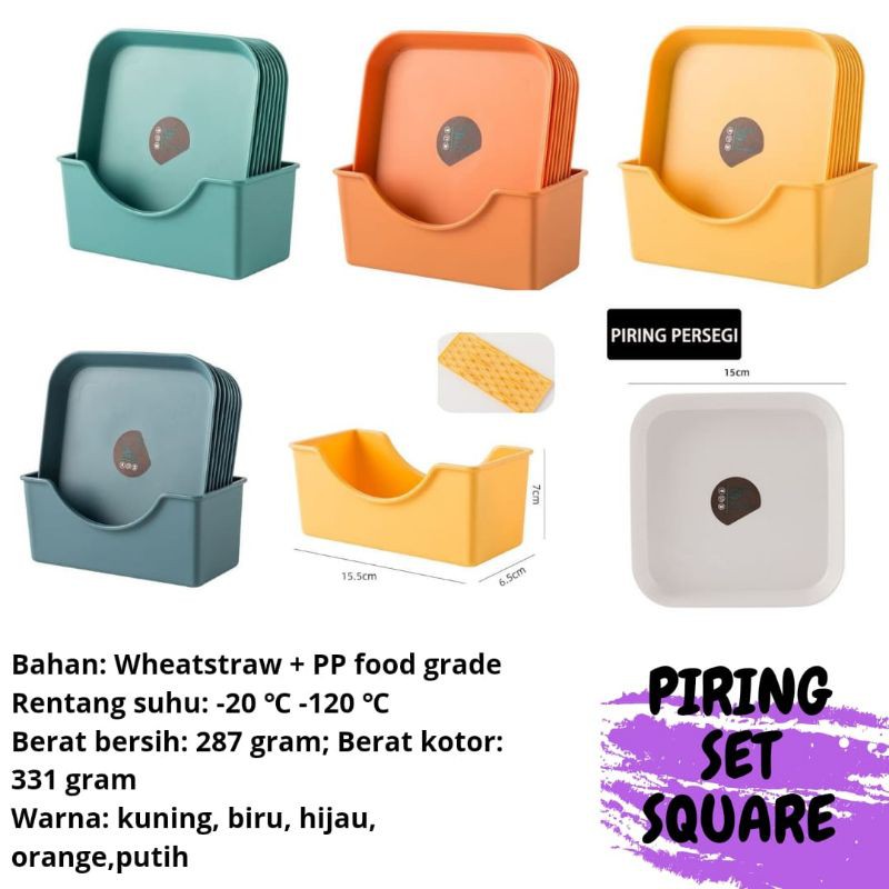 piring saji persegi set 8pc dan tatakan piring