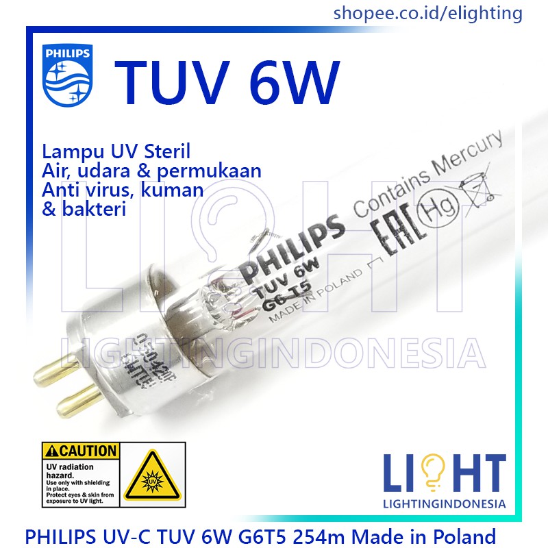 PHILIPS G6T5 Lampu UV (Ultraviolet) 6W Germicidal Lamp