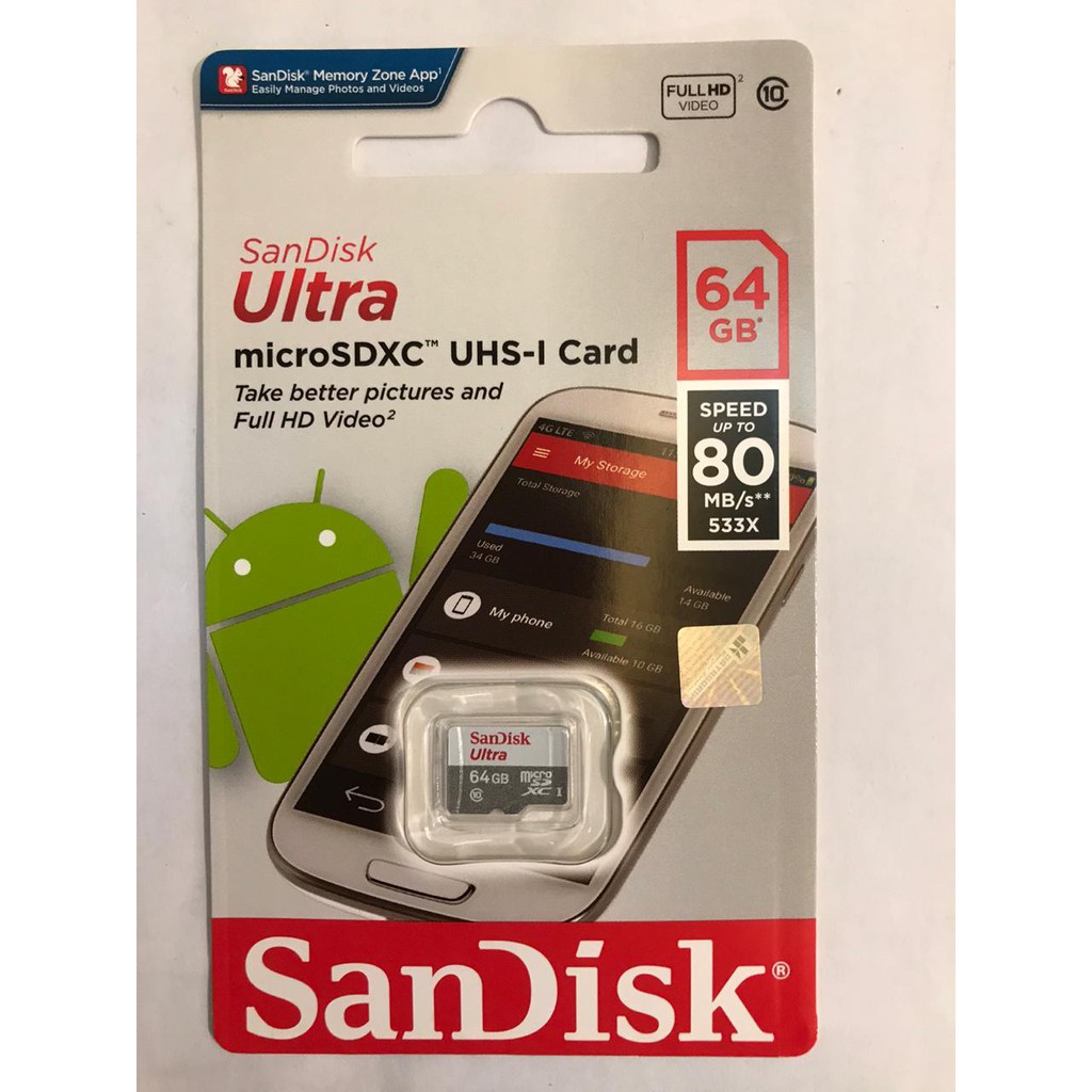 Sandisk Memory Card MicroSD 64 GB MIcro SD Ultra Class 10 64 GB