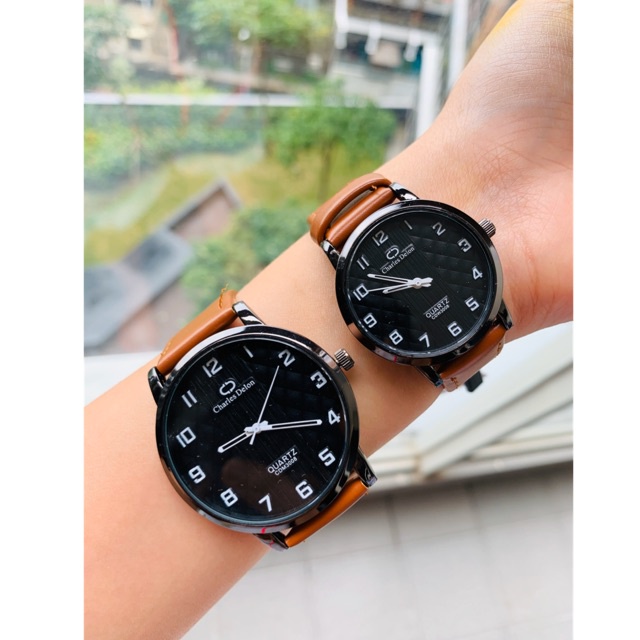 Jam tangan couple charles delon original bahan strap kulit anti air bisa dibawa berenang COD