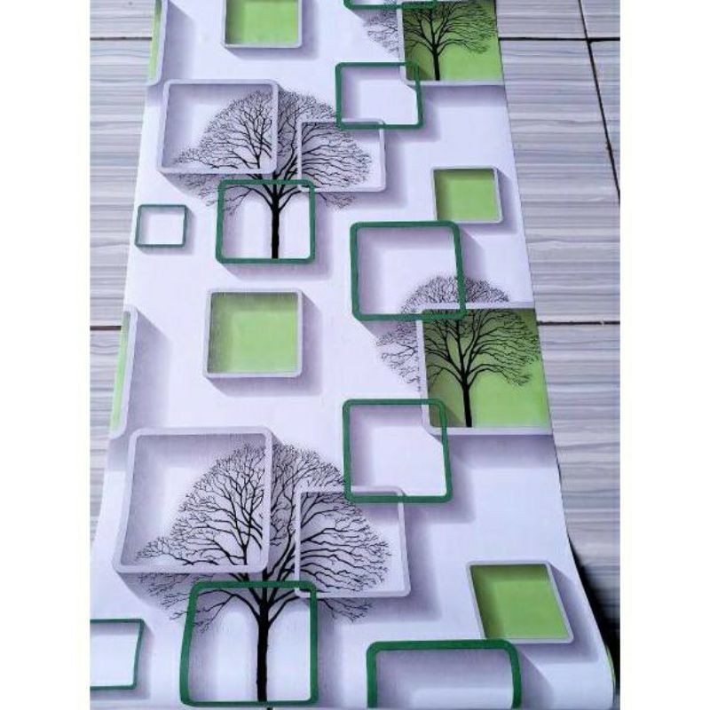 Wallpaper Stiker Dinding Motif Pohon Kotak Hijau 3D Murah