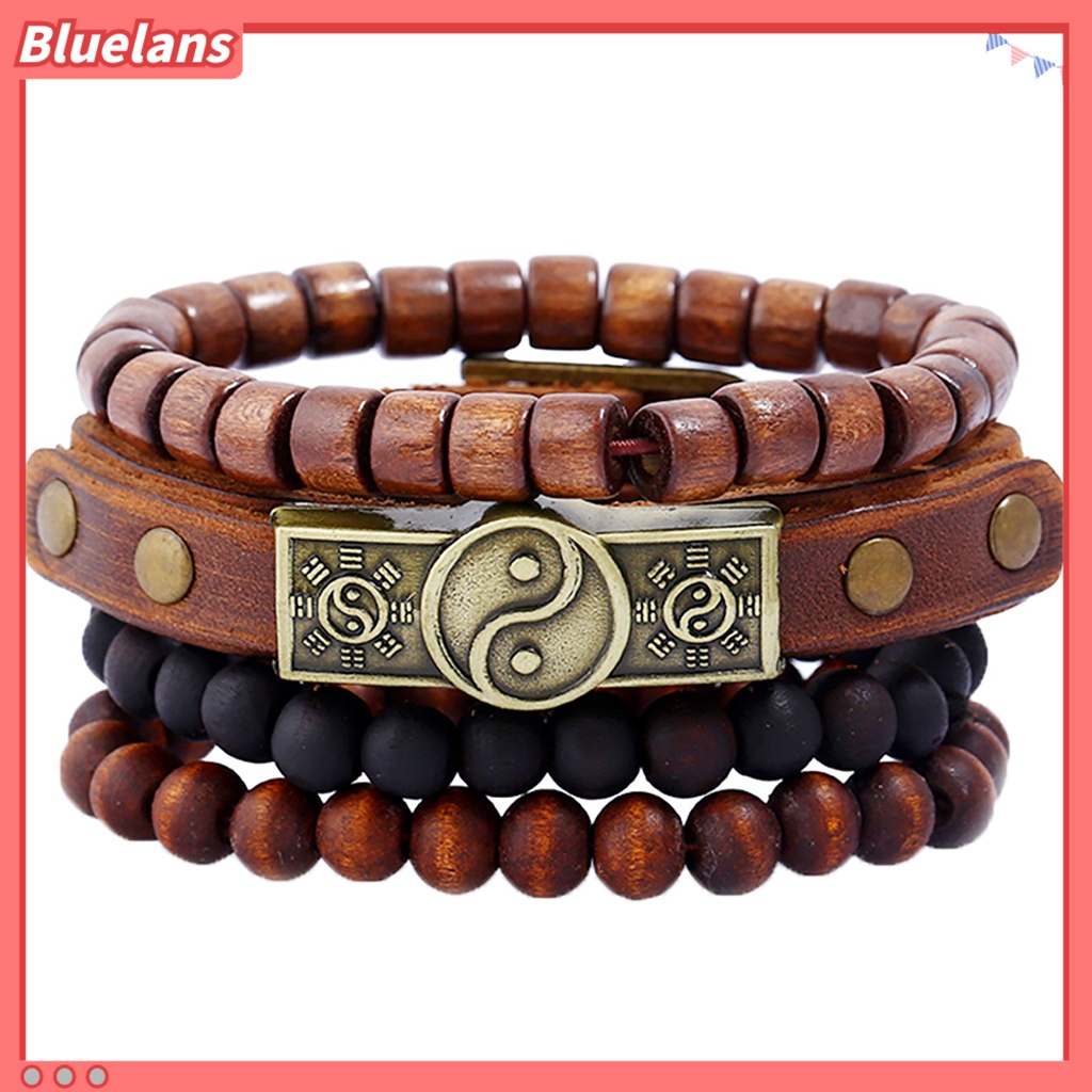 Bluelans 4Pcs Beaded Bracelet Simple Multi-layer Easy-using Tai Chi Leather Bracelets