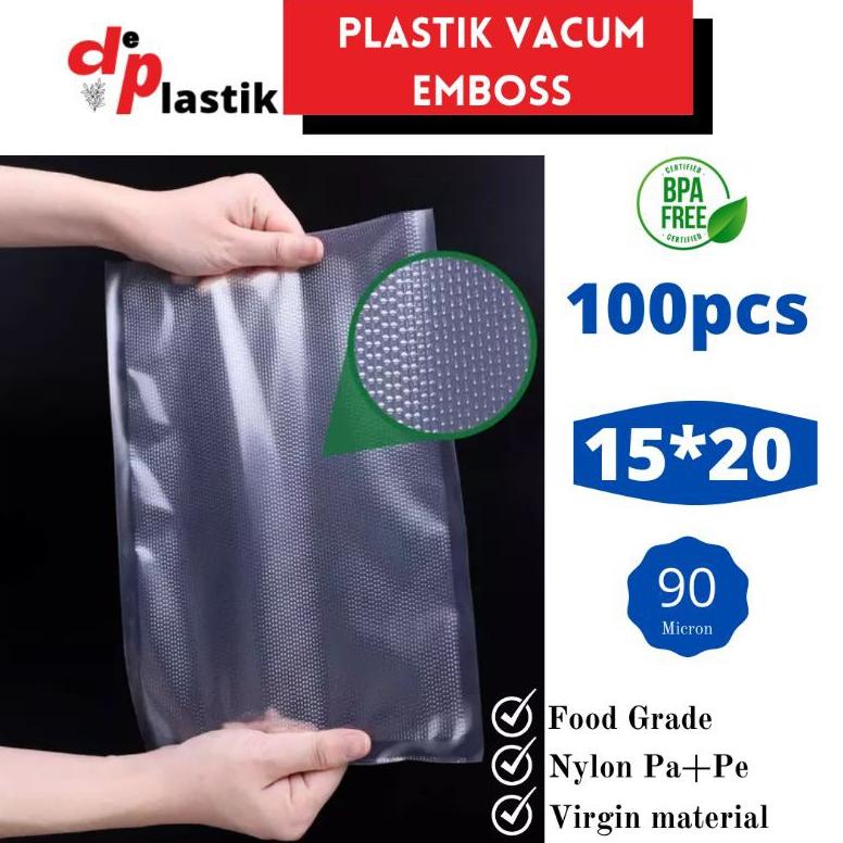 PLASTIK VAKUM MAKANAN EMBOS 15X20 ISI 100 / PLASTIC VACUUM EMBOSS / PLASTIK VAKUM EMBOS TERLARISS...