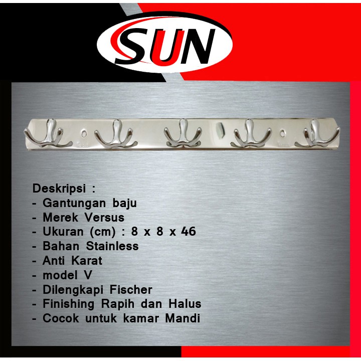 Gantungan Baju Dinding 5 Kait Stainless V Hanger Kamar Mandi