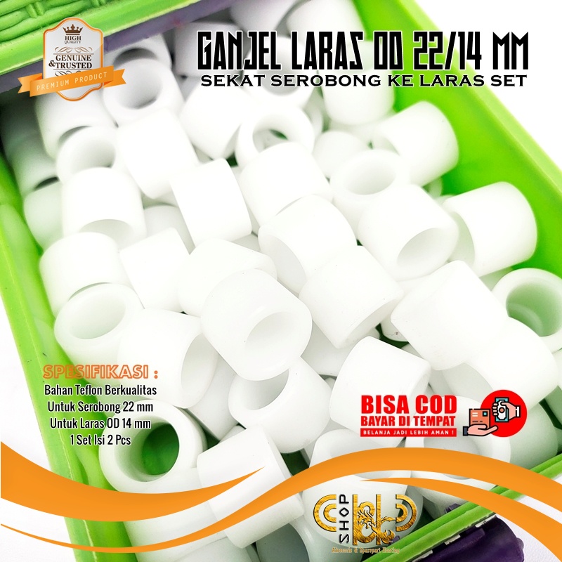 GANJEL LARAS OD 22/14 MM WHITE TEFLON MATERIAL - TEFLON BERKUALITAS