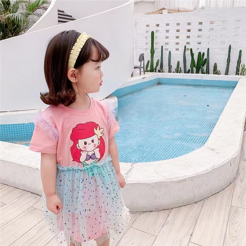 Dress Disney Princess Impor Premium Motif Snow White Ariel Mermaid