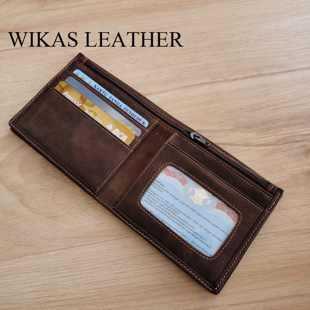 Dompet Pria Kulit Asli Model Tidur WKS-13 Tekstur Kulit Crazy Horse-2
