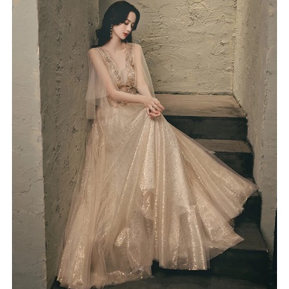 gaun pesta   gold  coksu wedding  party dress  new  gown pesta dress