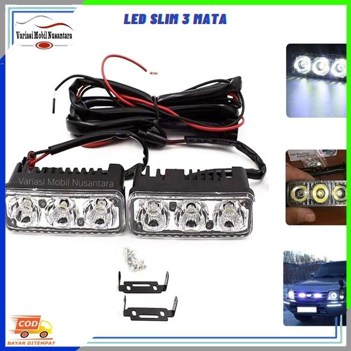 Lampu Led Sorot Tipis Depan Variasi Mobil 3 MATA
