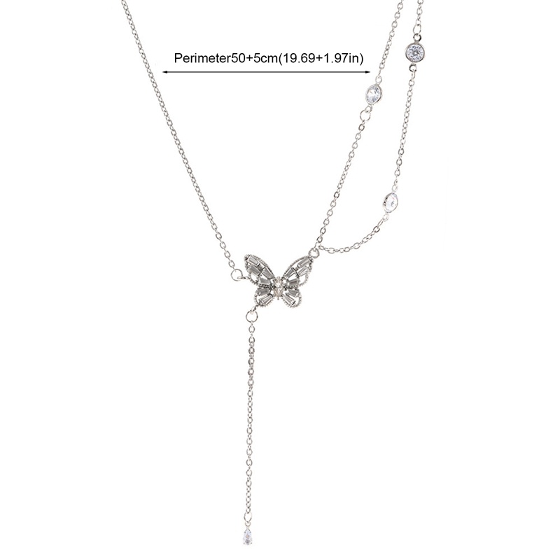 Butterfly Kalung Rantai Multi Layer Liontin Kupu-Kupu Hias Zircon Untuk Wanita