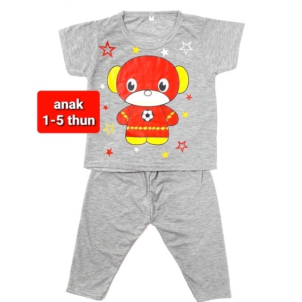 setelan anak laki laki 1-5thn lengan pendek celana CP abu SML XL kaos cowok baju tidur robot Grosir