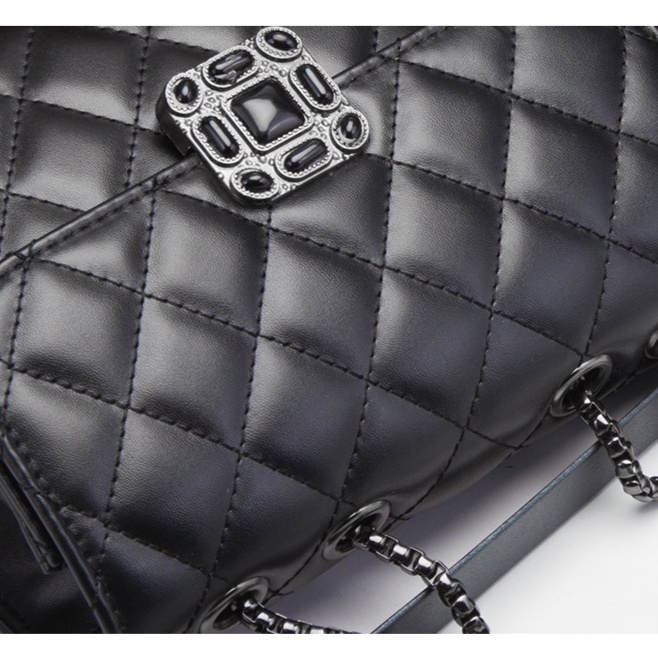 Tas Bahu Perempuan Diamond Rantai Women Tas Selempang High Fashion Black