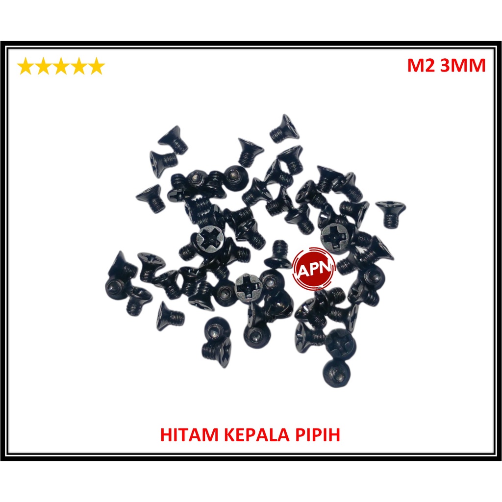 BAUT / SCREW M2 3MM HITAM KEPALA PIPIH