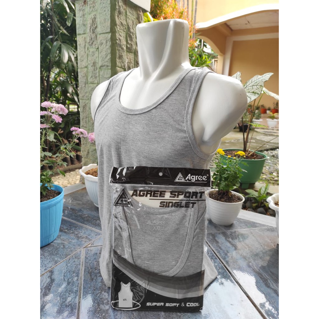 Agree ~ 2 Pcs Singlet Pria / Bodysize, Kaos Dalam Pria ( Abu-abu ) ~ Sahabi