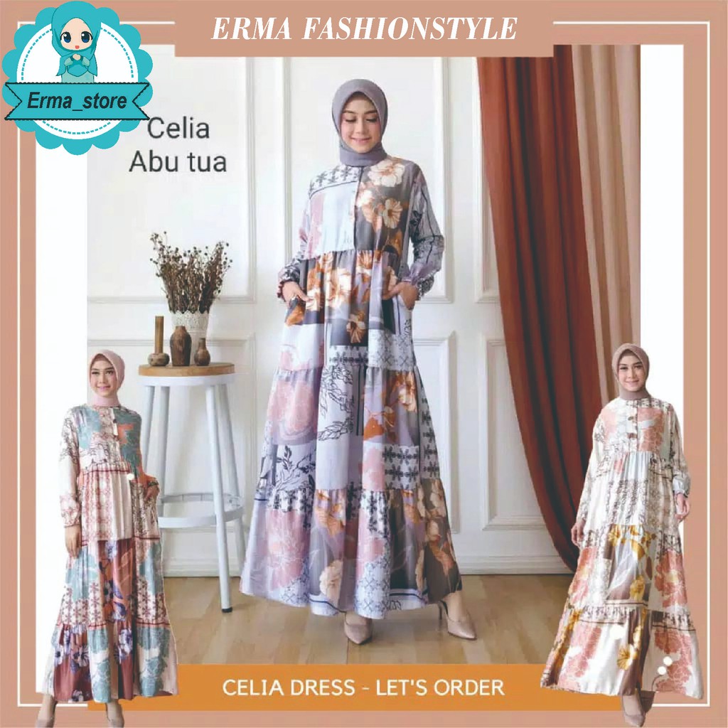 [COD] Toko Baju Gamis Dress Cantik Celia Remaja Wanita Indah Promo Baju Wanita Lebaran Muslim