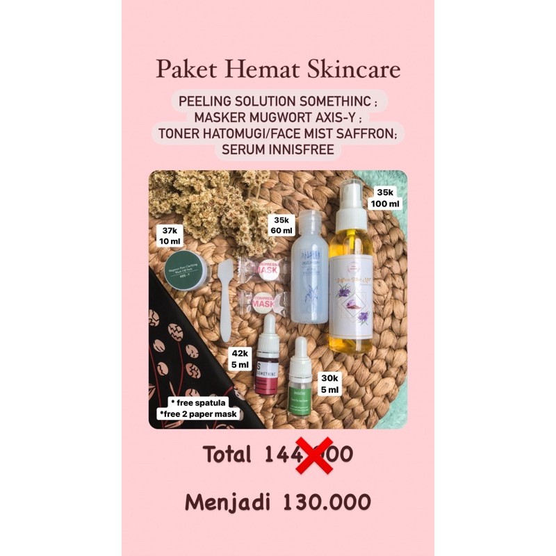 Paket Hemat Skincare (Mugwort Mask, Toner/Face Mist, Peeling Solution, Serum Innisfree)
