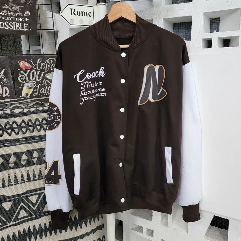 Jaket Oversize Wanita N Baseball XXL Bahan Pleece Gaya Ala Korea
