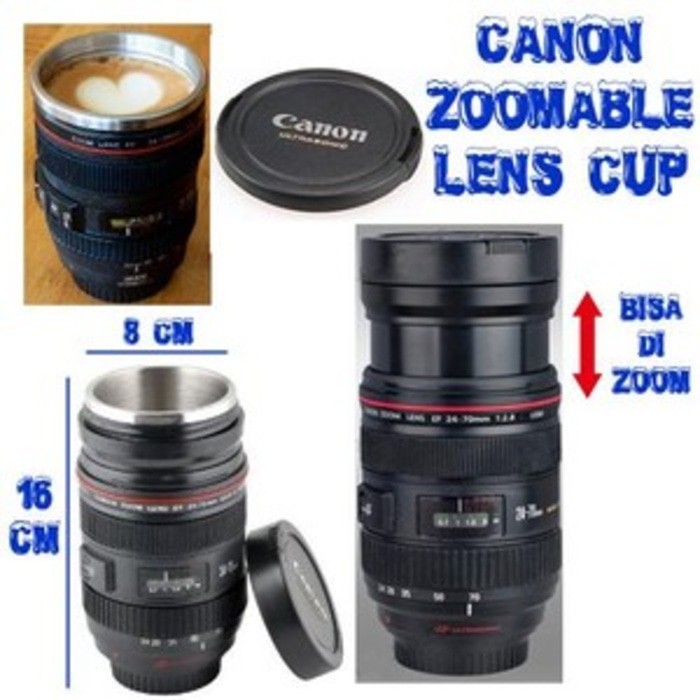 CUCI GUDANG  LENS MUG THERMOS STAINLESS GELAS kamera Canon Zoomable Lens Cup