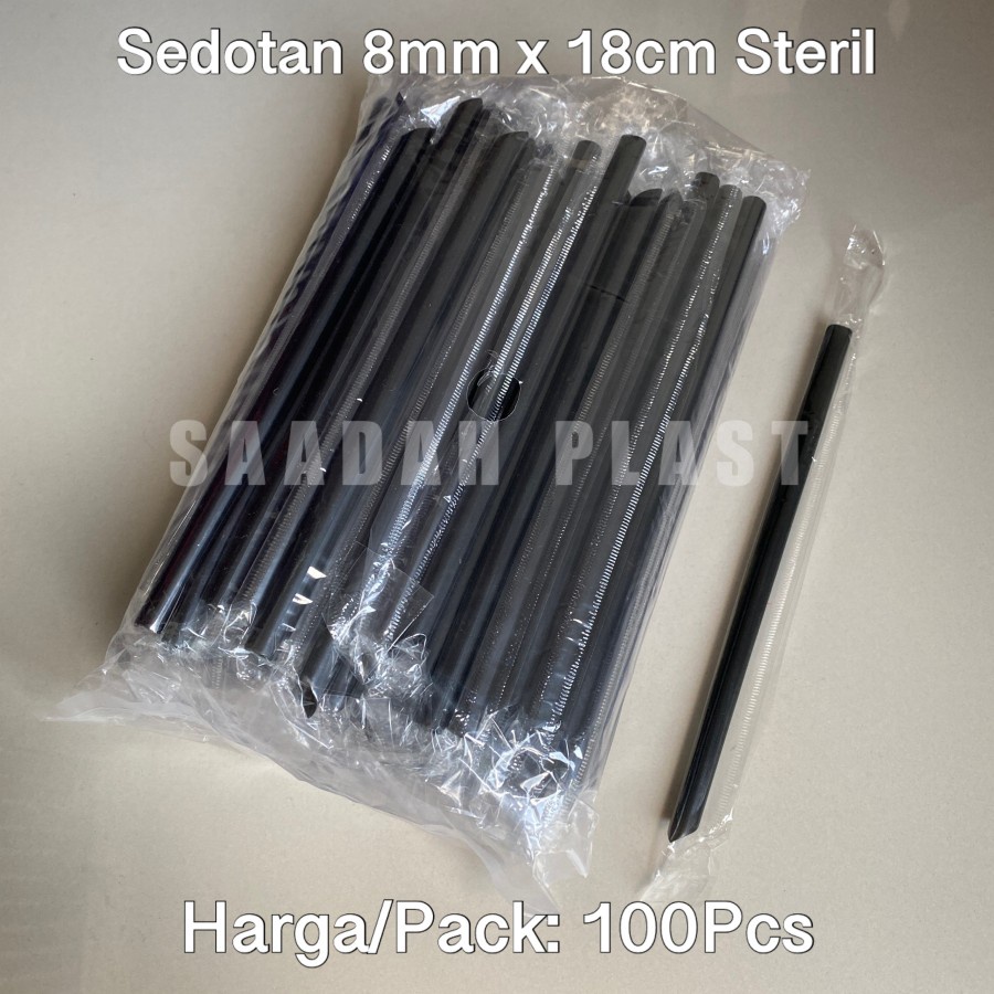Sedotan Bubble Hitam 8mm x 18cm / Steril Higienis Bungkus Plastik Wrapping 818 - Isi 100Pcs