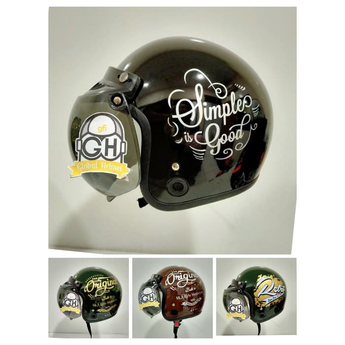 HELM BOGO MURAH MOTIF HELM BOGO RETRO MOTIF HELM MOTOR BOGO RETRO FREE KACA