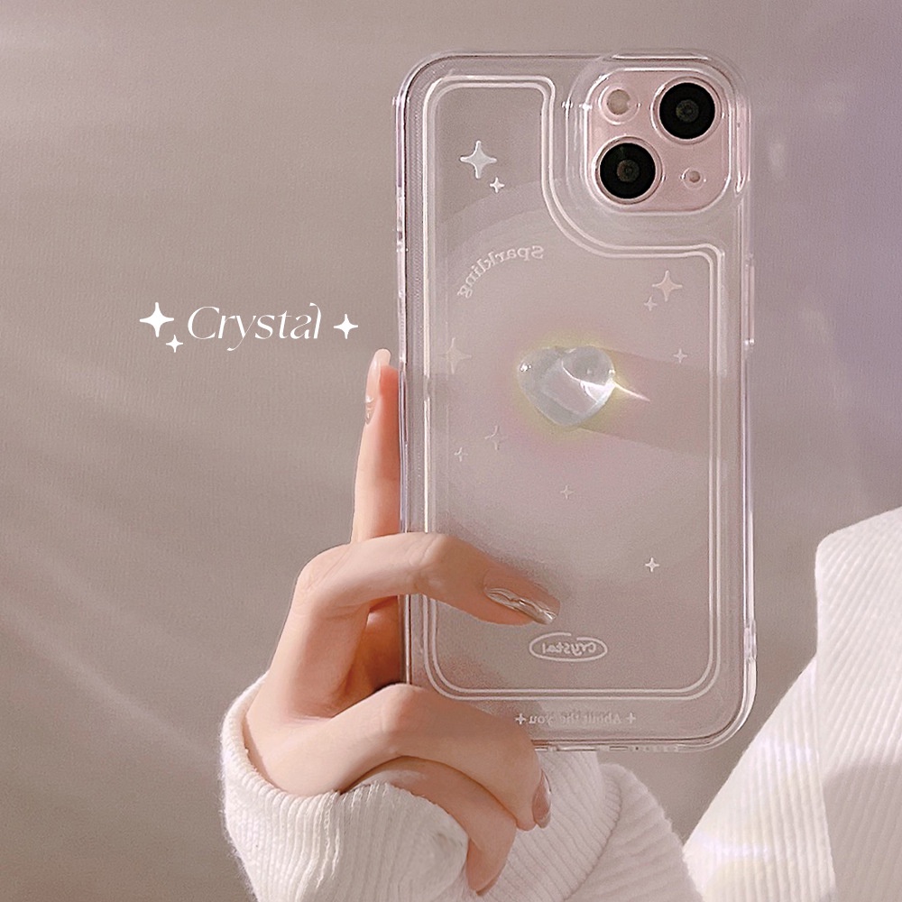 Case Pelindung Desain Hati Kristal 3D Transparan Untuk Iphone 7 8 PLUS XR XS 11 12 13 14 MINI PRO MAX SE 2020