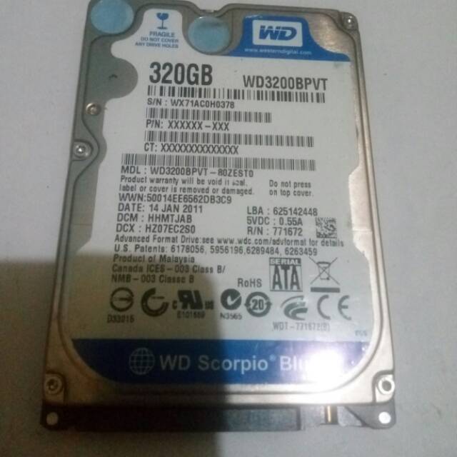 Harddisk WD 320GB rusak ukuran 2.5